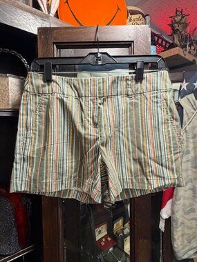 NWT LOFT Outlet Striped Chino Shorts Olive Multicolor Size 0